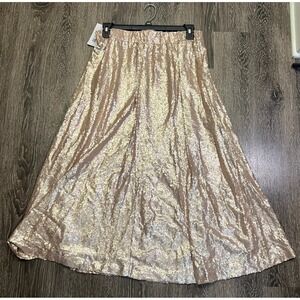 NWT The Limited Sequin Maxi Skirt Rose Gold Metallic Elastic Waist XL